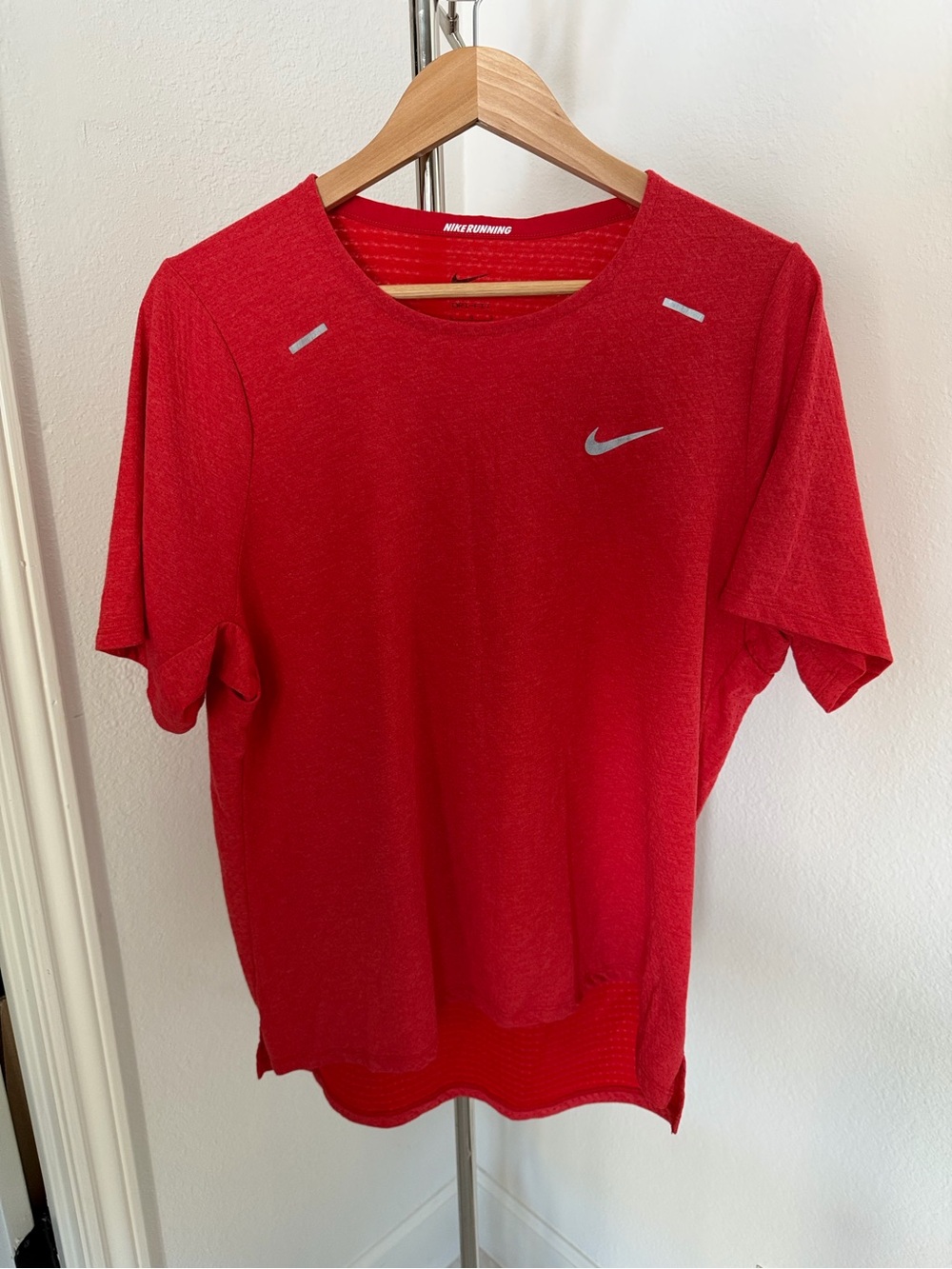Nike Red Short-Sleeve Running Tee with Reflective Swoosh
